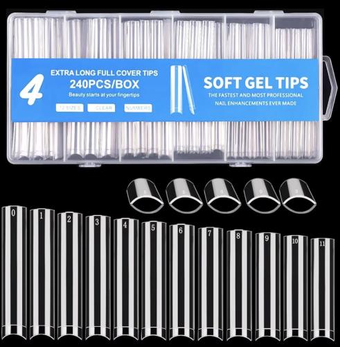 No C Curve Square Nail Tips, XXXL Half Cover Clear Nail Tips for Acrylic Nails, 3XL